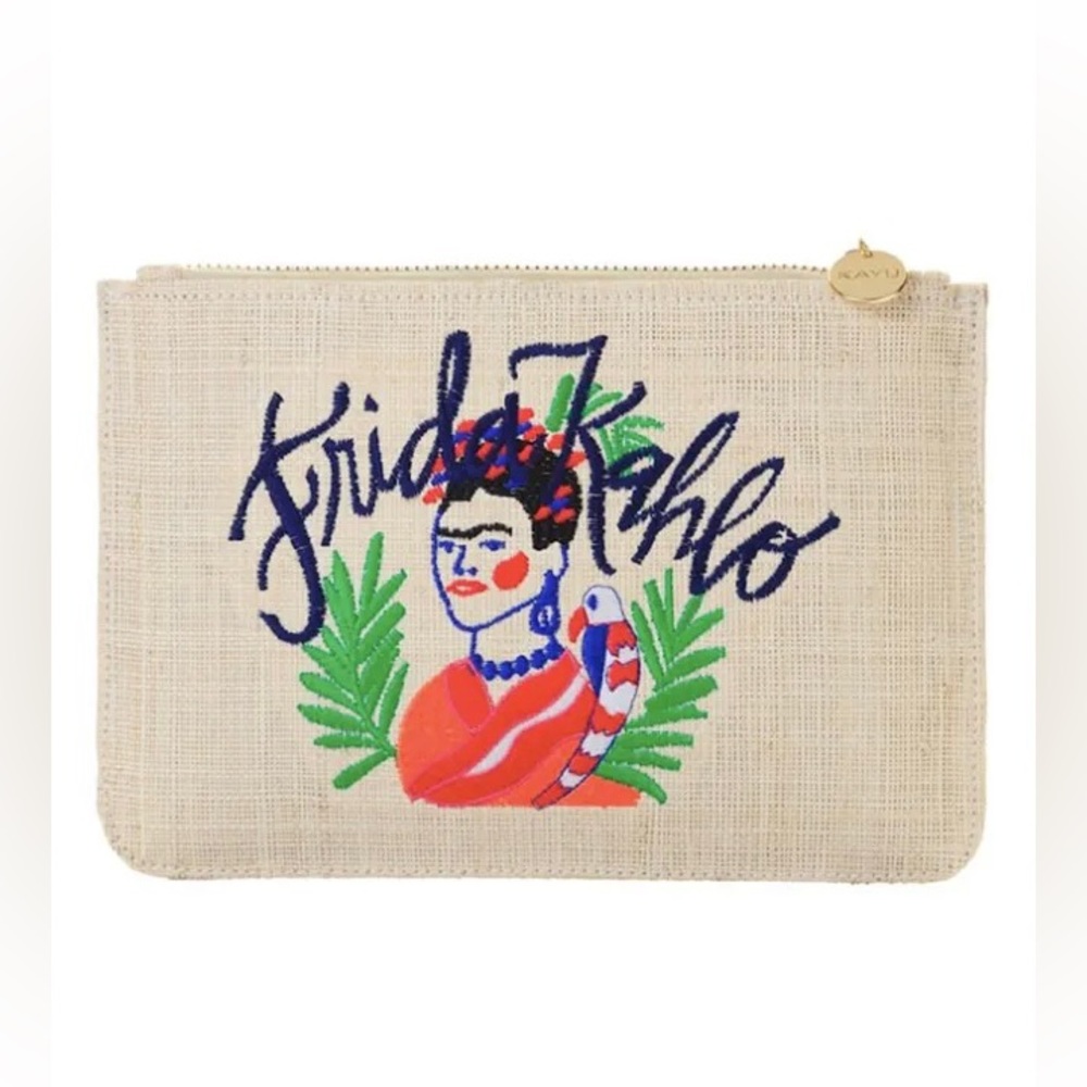 NWOT Kayu Frida Kahlo Handmade Raffia Clutch